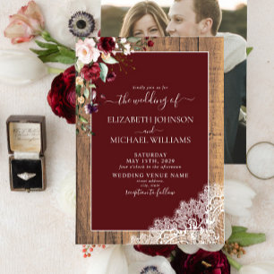 Convites Casamento Fotográfico de Burgundy Blush Botanical