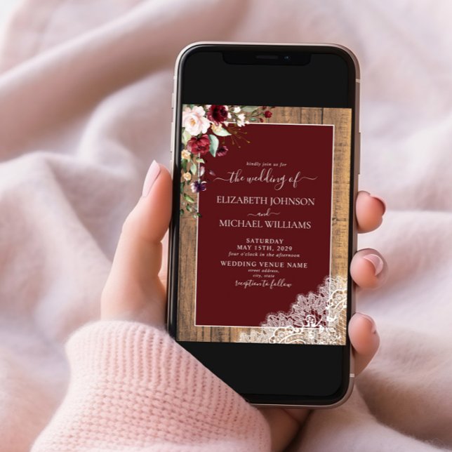 Convites Casamento Fotográfico de Burgundy Blush Botanical  (Criador carregado)