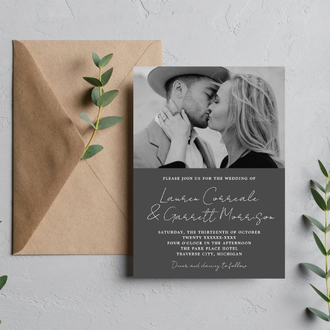 Convites Casamento Fotográfico de carvão moderno Simplicity (Criador carregado)