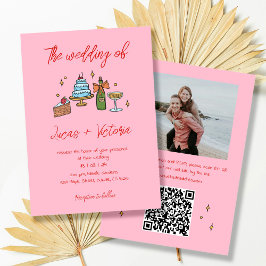 Convites Casamento Fotográfico de Código QR Imísico Rosa-Ro