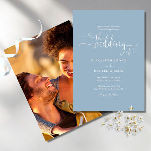 Convites Casamento Fotográfico de Corações Elegantes Azuis