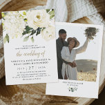 Convites Casamento Fotográfico de Hydrangea White Rose Gard<br><div class="desc">Oferecido em digital e impressão — o design apresenta um casal de demonstração na parte traseira que você pode mudar para sua própria foto. Design também apresenta ídrangea branca elegante e elementos de rosa de aquarela. Os elementos florais encontram-se também em tons mistos de branco, marfim, champanhe e outras cores...</div>