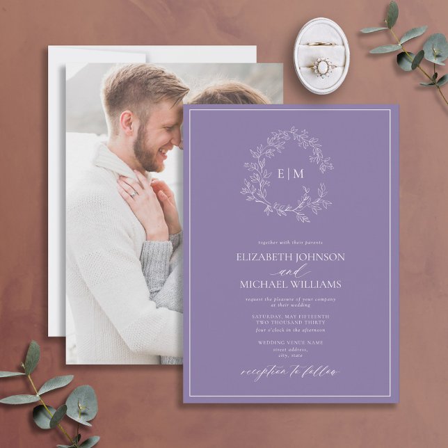 Convites Casamento Fotográfico de Leafy Crest Monograma de  (Criador carregado)
