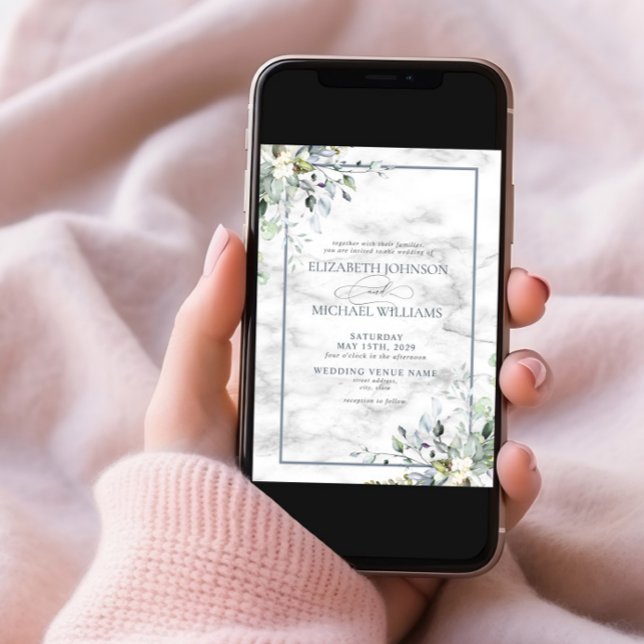 Convites Casamento Fotográfico de Marble, verde-botânico Du (Criador carregado)