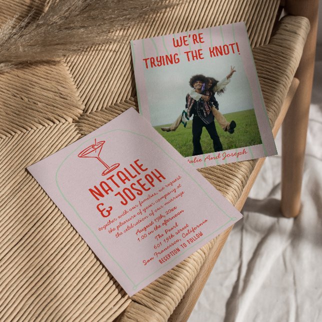 Convites Casamento Fotográfico de Martini Desenhado Colorid (Criador carregado)