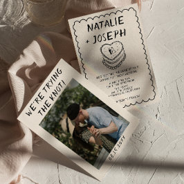 Convites Casamento Fotográfico de Mola de Bolo Desenhado Re