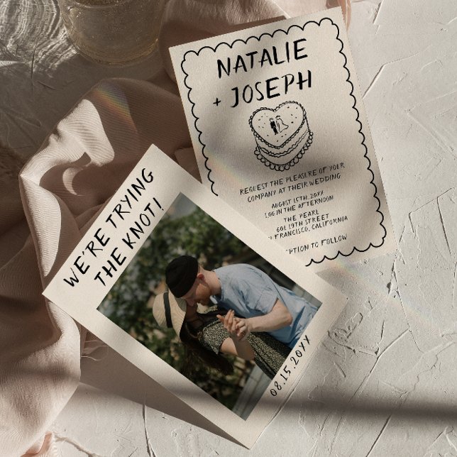 Convites Casamento Fotográfico de Mola de Bolo Desenhado Re (Criador carregado)