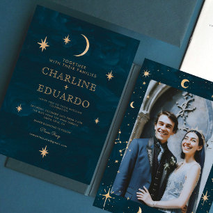 Convites Casamento Fotográfico de Moon Indigo Celestial das