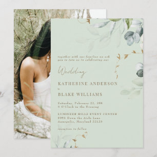 Convites Casamento Fotográfico de Sage Foliage Wispy