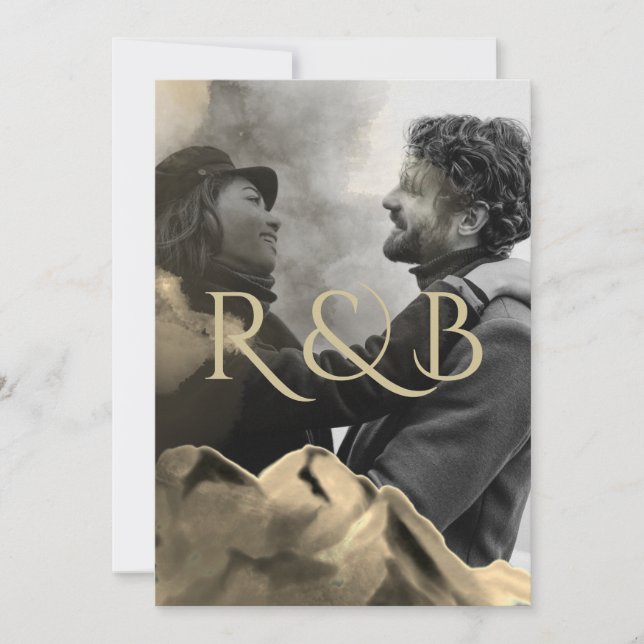 Convites Casamento Fotográfico de Sobreposição de Montanhas (Frente)