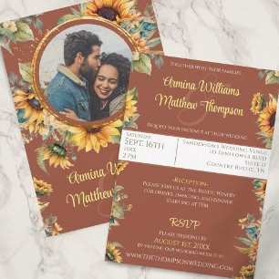 Convites Casamento Fotográfico de Sunflower Terracotta com