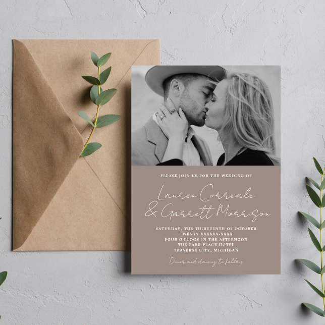 Convites Casamento Fotográfico de Taupe Moderno 3 Simplicid (Criador carregado)