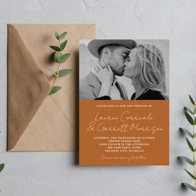 Convites Casamento Fotográfico de Terracotta Moderno 3 Simp (Criador carregado)