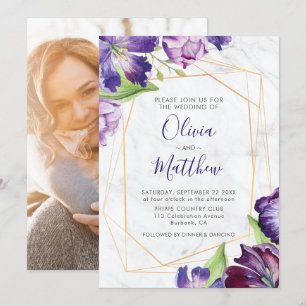Convites Casamento Fotográfico de Tulipas Douradas Geomét
