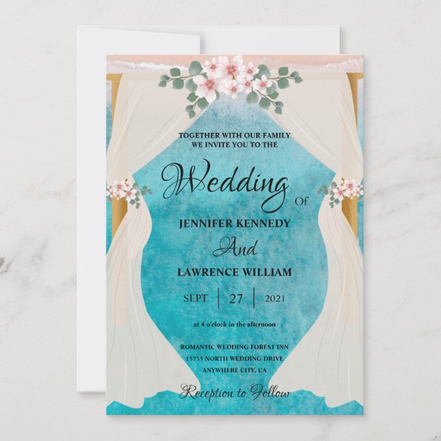 Convites Casamento Fotográfico de Tulle Arbor em praia Eleg (Frente)