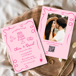 Convites Casamento Fotográfico desenhado com código QR bran