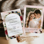 Convites Casamento Fotográfico do Arco Floral do Marinho Bu<br><div class="desc">Design moderno e elegante imprimiu Burgundy Red Marinho Blue Floral Dourado Frame Foto de Casamento Fotográfico com Arco de Largura que pode ser personalizado com seu texto. Clique no botão "Personalizar" e use nossa ferramenta design para modificar este modelo. Veja a Design de Arte Gráfica para outros produtos que combinam...</div>