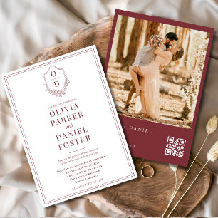 Convites Casamento Fotográfico do Código QR do Burgundy Mod