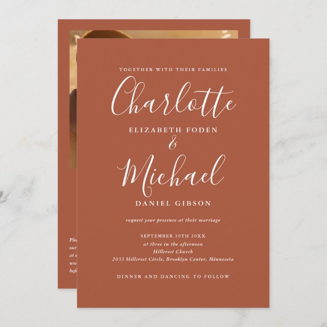 Convites Casamento Fotográfico do Código QR do Script Elega (Frente/Verso)