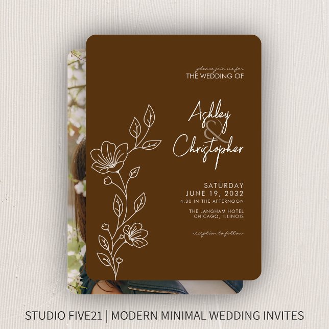 Convites Casamento Fotográfico do Contorno de Folhagem Cast (Criador carregado)