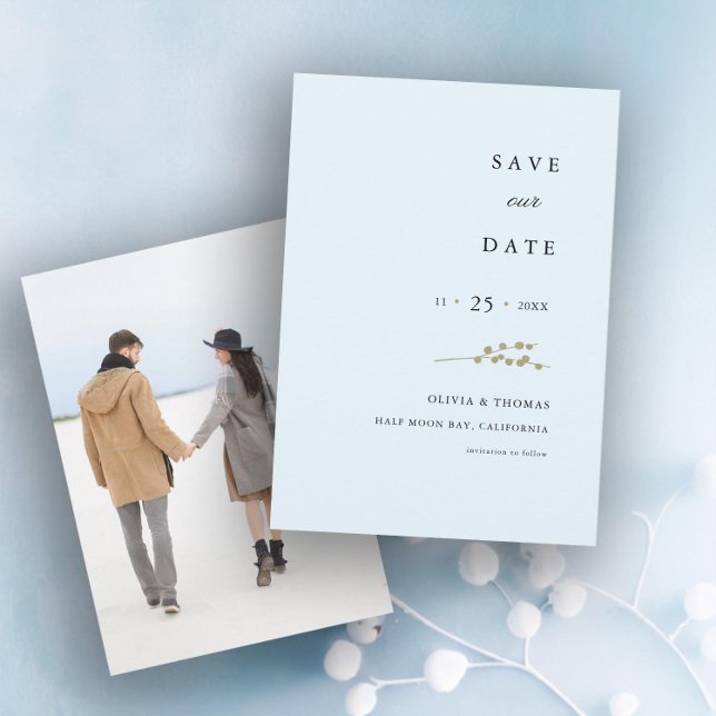 Convites Casamento Fotográfico do Elegant Winter Berries Sa (winter wedding save the date ice blue gold berries botanical elegant modern classic simple classy)