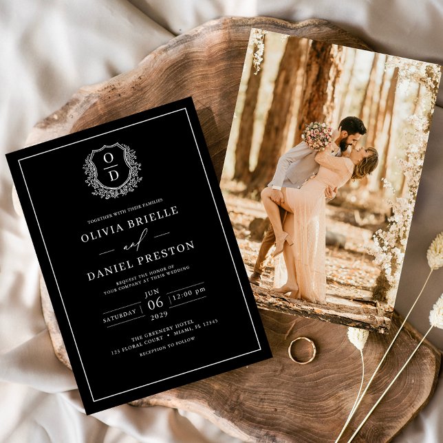 Convites Casamento Fotográfico do Monograma de Folha Branca (Criador carregado)