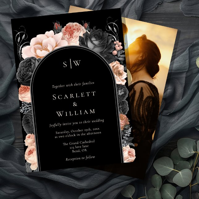 Convites Casamento Fotográfico do Monograma do Arco Preto d (Criador carregado)