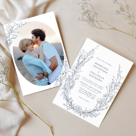 Convites Casamento Fotográfico do Monograma Floral do Azure