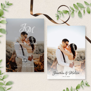 Convites Casamento Fotográfico do Monograma Script 2 de Orç