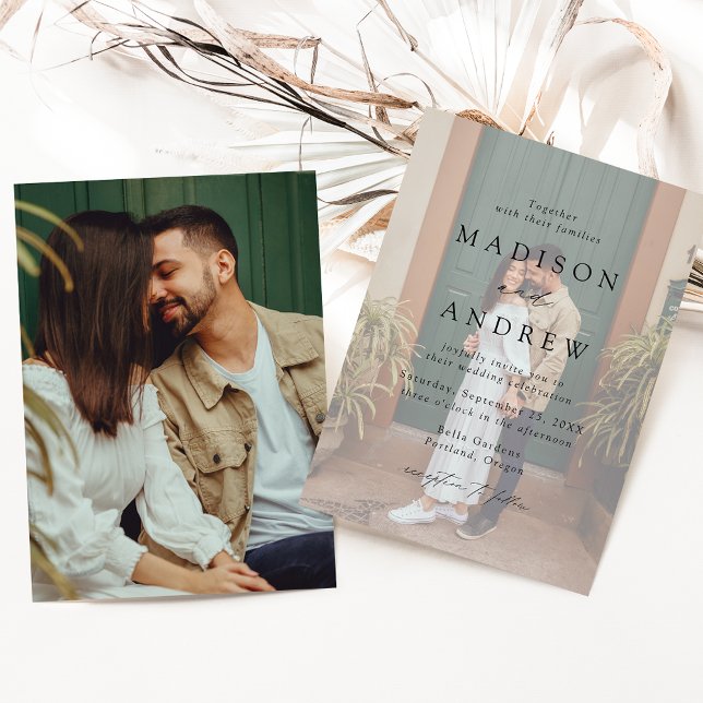 Convites Casamento Fotográfico do Script Negro Elegante Mod (Criador carregado)