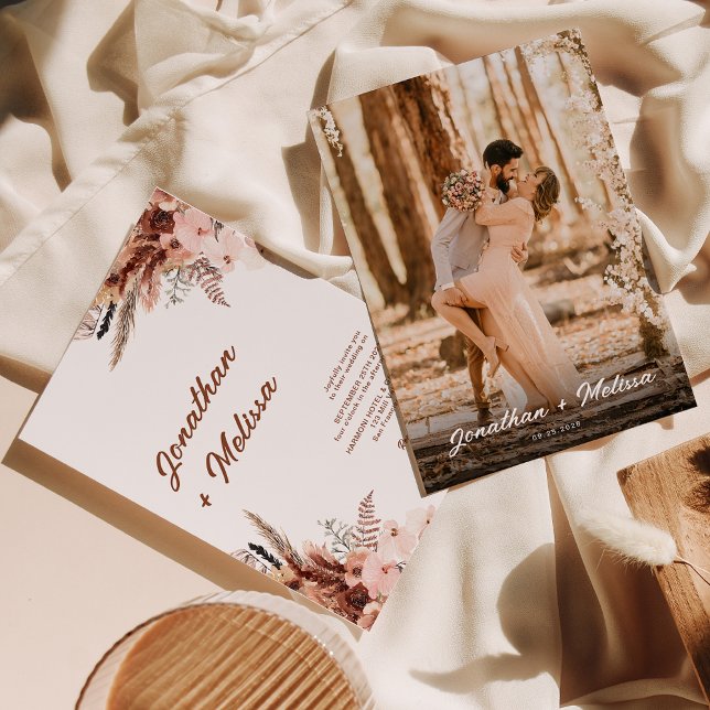 Convites Casamento Fotográfico do Script Pampas Rust Terrac (Criador carregado)