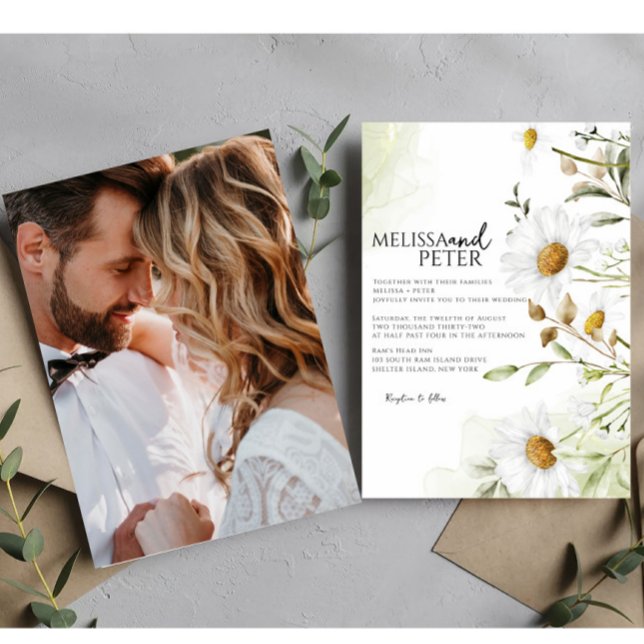Convites Casamento Fotográfico Elegante Boho Wildflower (Criador carregado)