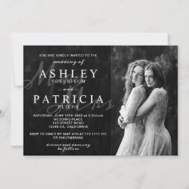 Convites casamento fotográfico elegante branco preto