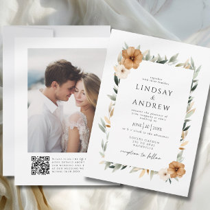 Convites Casamento Fotográfico Elegante com Cobre e Botânic