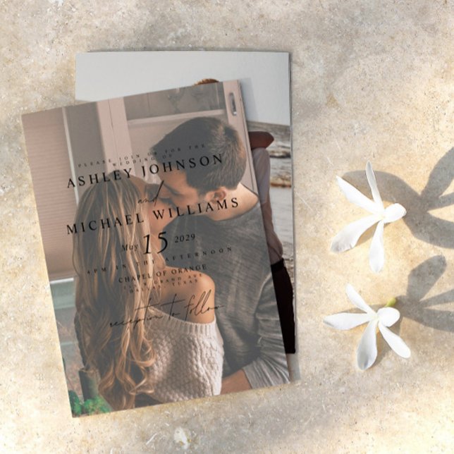 Convites Casamento Fotográfico Elegante Vellum Overlay 2 (Elegant faux vellum overlay invitation that perfectly captures the romance of your special day.)