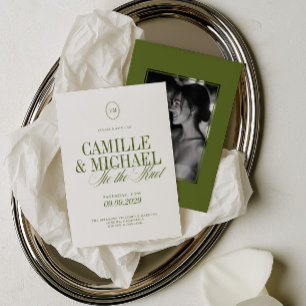 Convites Casamento Fotográfico em Verde Oliva com Caligrafi