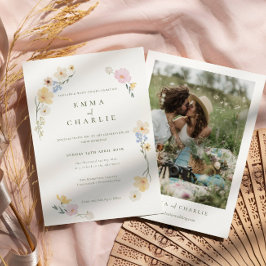 Convites Casamento Fotográfico floral Chic Boho Pastel