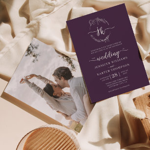 Convites Casamento Fotográfico Floral Violet Monograma