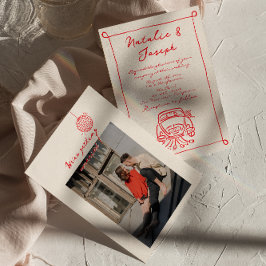 Convites Casamento Fotográfico Gratuito Retro Vermelho Dese