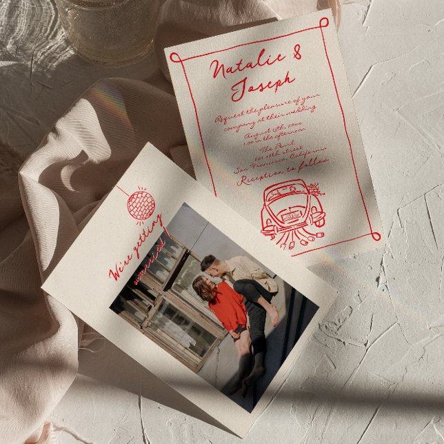 Convites Casamento Fotográfico Gratuito Retro Vermelho Dese (Criador carregado)