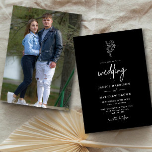 Convites Casamento Fotográfico Minimalista Boho Preto e Bra