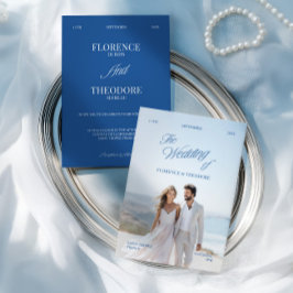 Convites Casamento Fotográfico Minimalista Moderno Azul e B