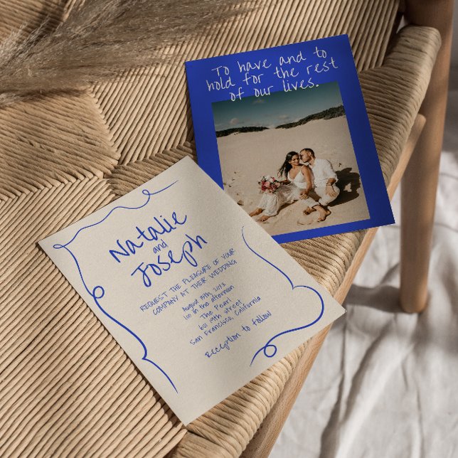 Convites Casamento Fotográfico Moderno Funky Desenhado à Mã (Criador carregado)