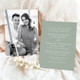 Convites Casamento Fotográfico Moderno Minimalista Verde Sa