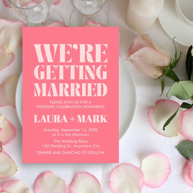 Convites Casamento Fotográfico Moderno Retro-Rosa (Pink Retro Modern Photo Wedding Invitation)
