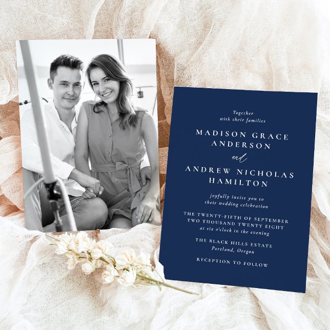 Convites Casamento Fotográfico Naval Minimalista Moderno (Criador carregado)