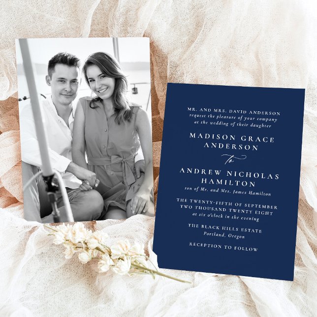 Convites Casamento Fotográfico Naval Minimalista Moderno (Criador carregado)