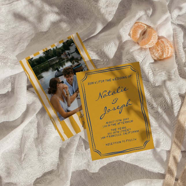 Convites Casamento Fotográfico Pinstripes Escrito À Mão Ita (Criador carregado)