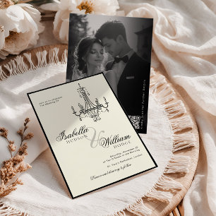 Convites Casamento Fotográfico Preto e Branco Marfim Elegan