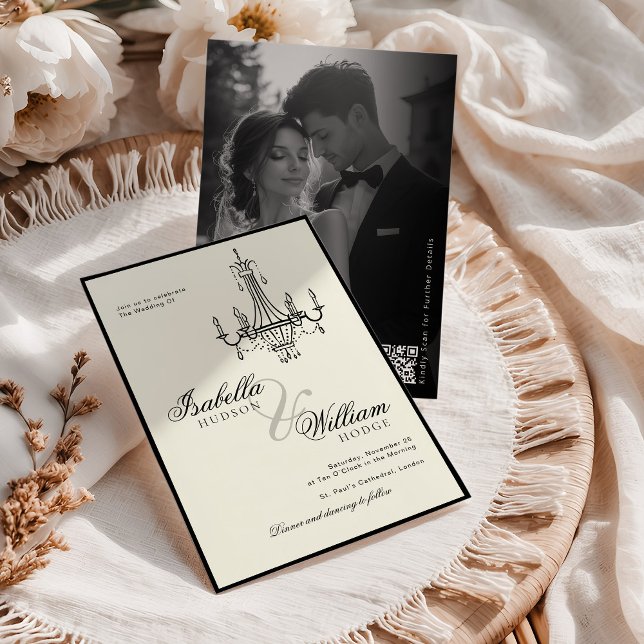 Convites Casamento Fotográfico Preto e Branco Marfim Elegan (Criador carregado)